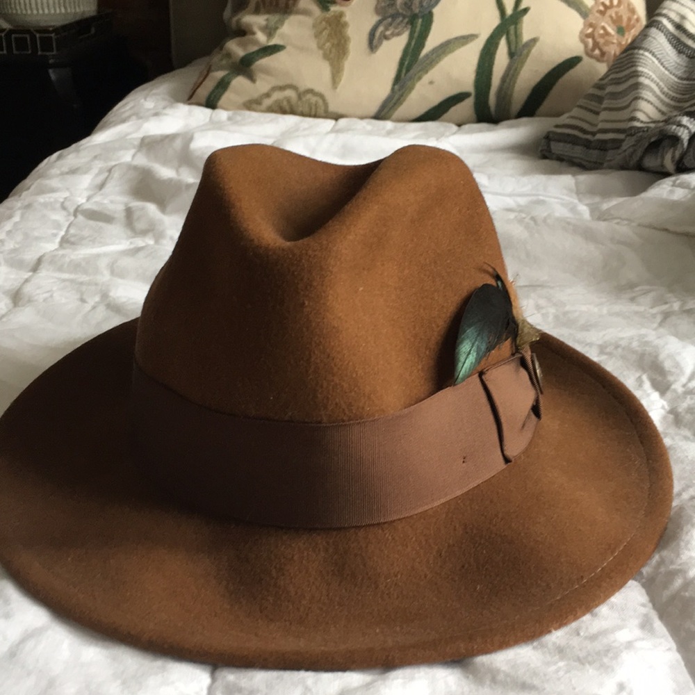 Goorin Bros brown felt hat with feathers